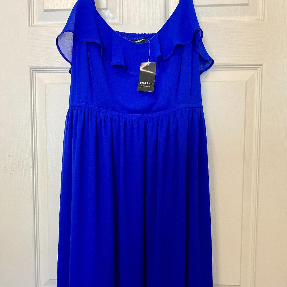 Torrid Blue Ruffle Chiffon Skater Dress Size 1